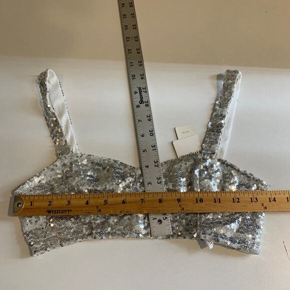 Iefiel Top Womens S Small Silver Sequined Straps Unpadded Open Back Cropped - Picture 9 of 14